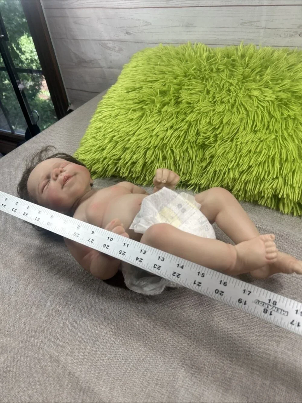 Reborn Baby Boy Doll 18” Anatomically Correct Wavy Brunette Hair Closed Eyes